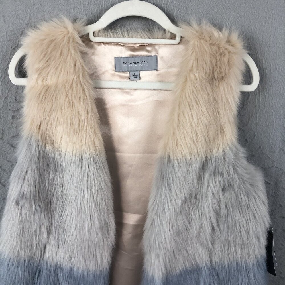 Marc New York Fur Vest Womens Small Pink Gray Ombre Faux Vegan Mobwife NEW - Picture 5 of 16